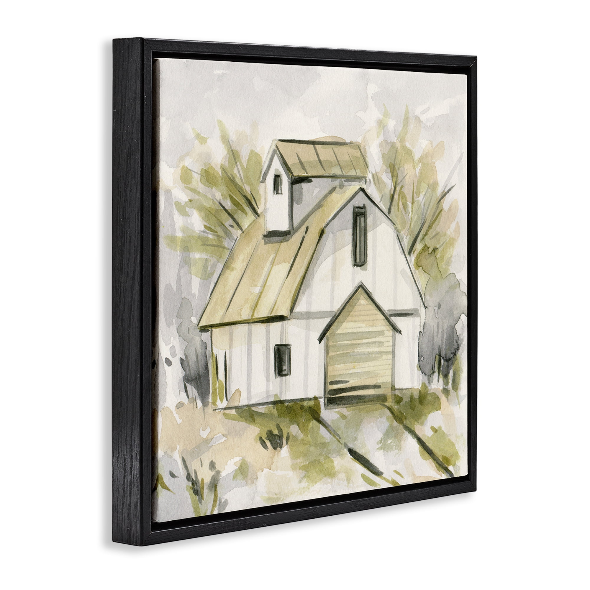 Stupell Industries Soft Neutral Barn Scenery Painting Black Floater Framed Canvas Art Print Wall Art, 18 x 18