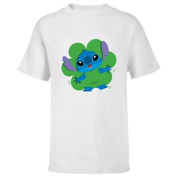 Disney Lilo & Stitch in Shamrock Happy St Patrick’s Day - Short Sleeve T-Shirt for Kids - Customized-White