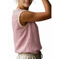 thumbnail image 3 of Women'S Crew Neck Casual Cap Sleeve Tops Lace Patchwork Basic Summer Loose Fit Blouse Pink M, 3 of 7