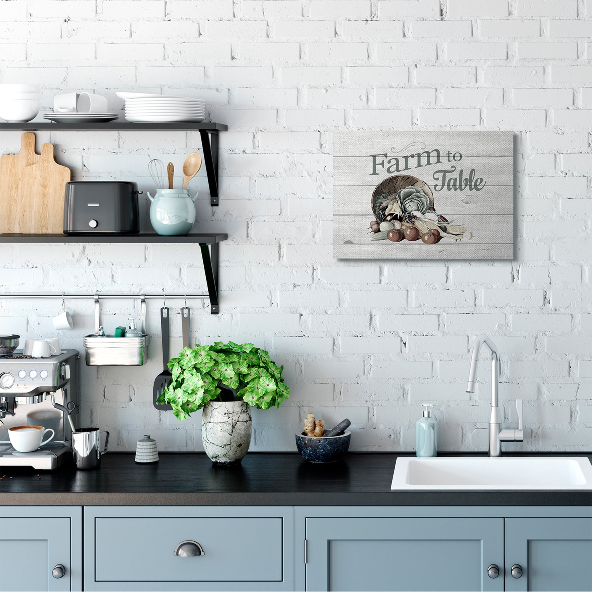 Stupell Home Décor Farm to Table Kitchen Silverware Wood Texture Word Design Canvas Wall Art by the Saturday Evening Post