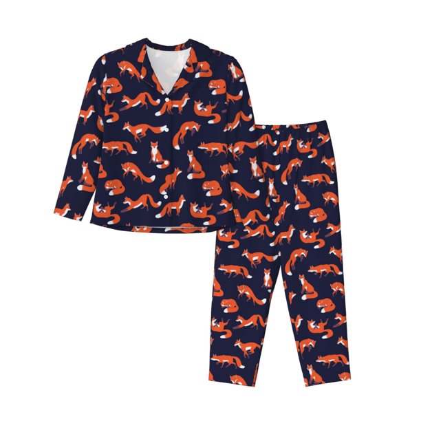 Fotbe Foxes In Different Poses Conjunto de Pijama de Manga Larga para Mujer con Estampado, Ropa de Dormir de 2 Piezas, Conjunto de Casa Suave y Cómodo con Bolsillos-XX-Large