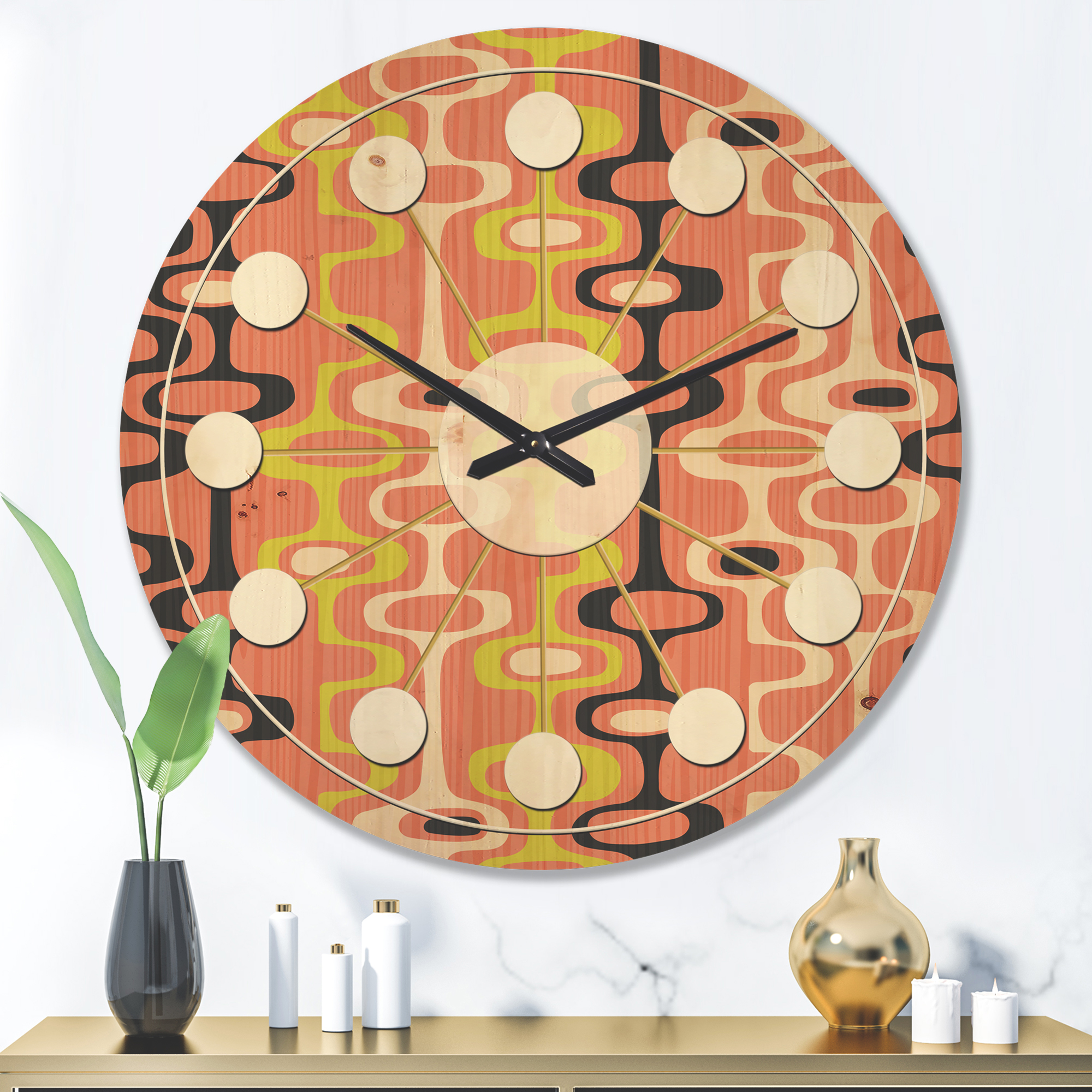 Designart 'Abstract Retro Design XIII' Mid-Century Modern Wood Wall Clock