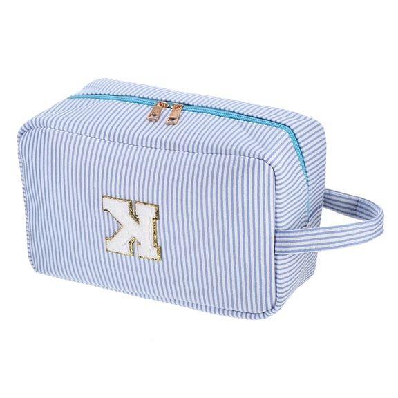 Vocoste Personalized Initial Make Up Bag Letter K Cosmetic Bag Travel Makeup Bag Blue