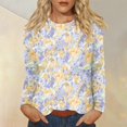 thumbnail image 2 of WTOBBY Floral Print Women's Long Sleeve Round Neck T-shirt Casual Top Fashion Wear Stretch Fabric Comfort Fit Lightweight Material Daily Outfit Layering Piece Ideal for US Market,Light Blue M, 2 of 5