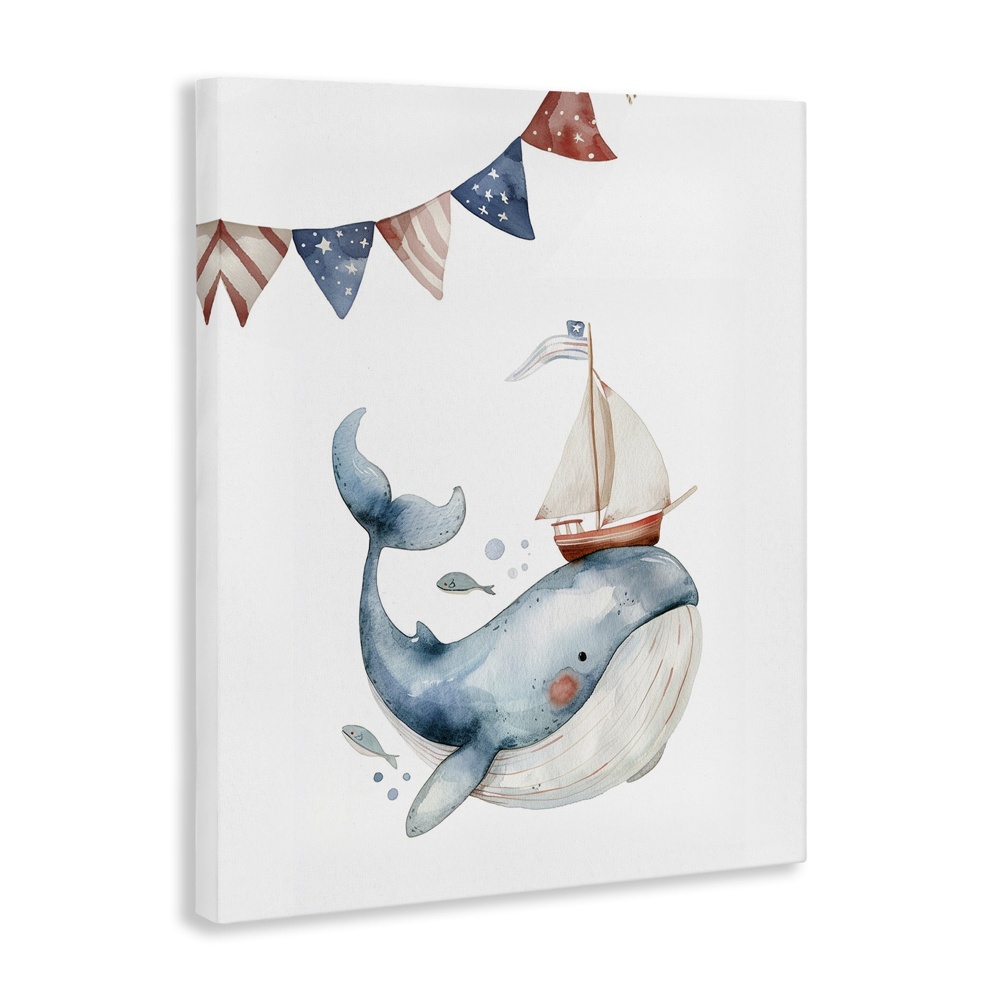 Stupell Industries Cute Sailor Whale Animals Painting Wrapped Canvas Art Print Wall Art, 24 x 30