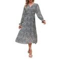 thumbnail image 1 of hirigin Women Midi Dress, Long Sleeve V Neck Flower/Leopard Print Fall Dress with Belt for Daily Party, 1 of 8