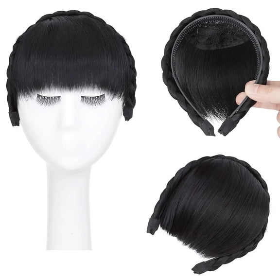 Braid Headband Synthetic Hair Fringe Headband with Bangs Hairpieces for Daily Wear