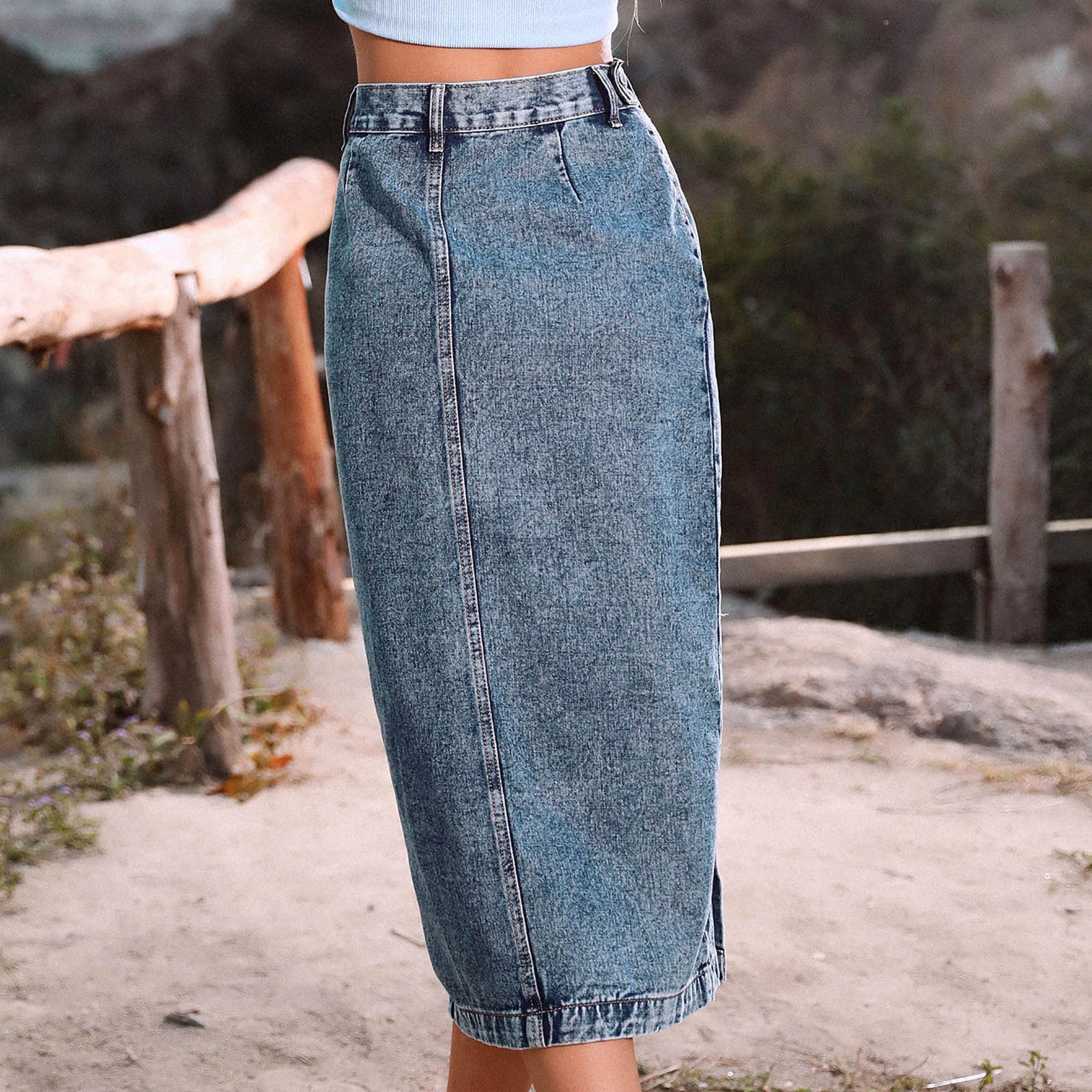 Shape Light Wash Distressed Denim Midi Skirt | PrettyLittleThing QA