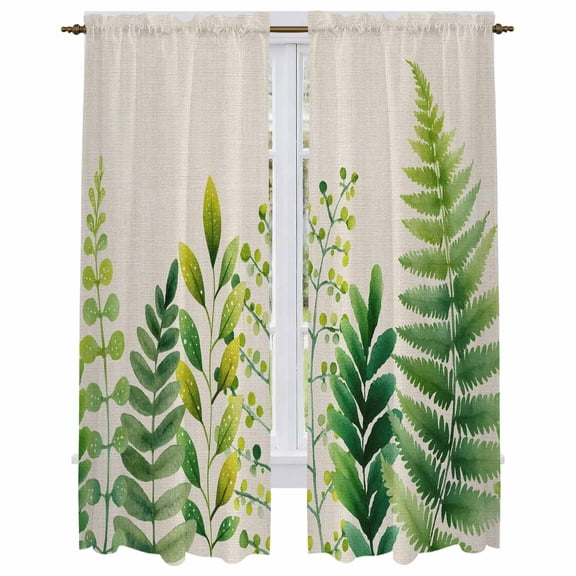 Spring Leaves Kitchen Curtain for Berdoom Living Room Cafe 72 Inch Length, Pastoral Garden Botanical Rustic Burlap Tiers Curtains Light Filtering Drapes Rod Pocket Window Treatment 2 Panels 52"Wx72"L