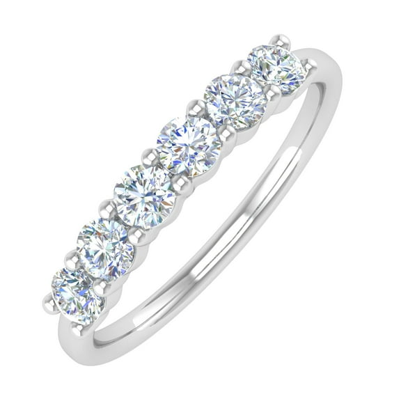 1/2 Carat 6-Stone Diamond Wedding Band Ring in 14K White Gold (Ring Size 5)