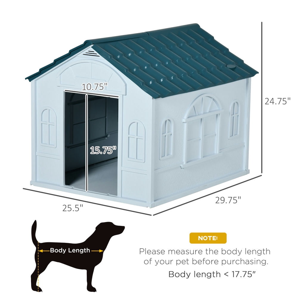 Barara King Plastic Dog House, Water Resistant Puppy Shelter Indoor Outdoor with Door, Easy to Assemble, for Medium and Small Dogs, Blue
