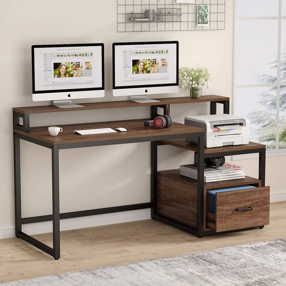 Tribesigns Computer Desk with File Drawer and Storage Shelves, 59 inch