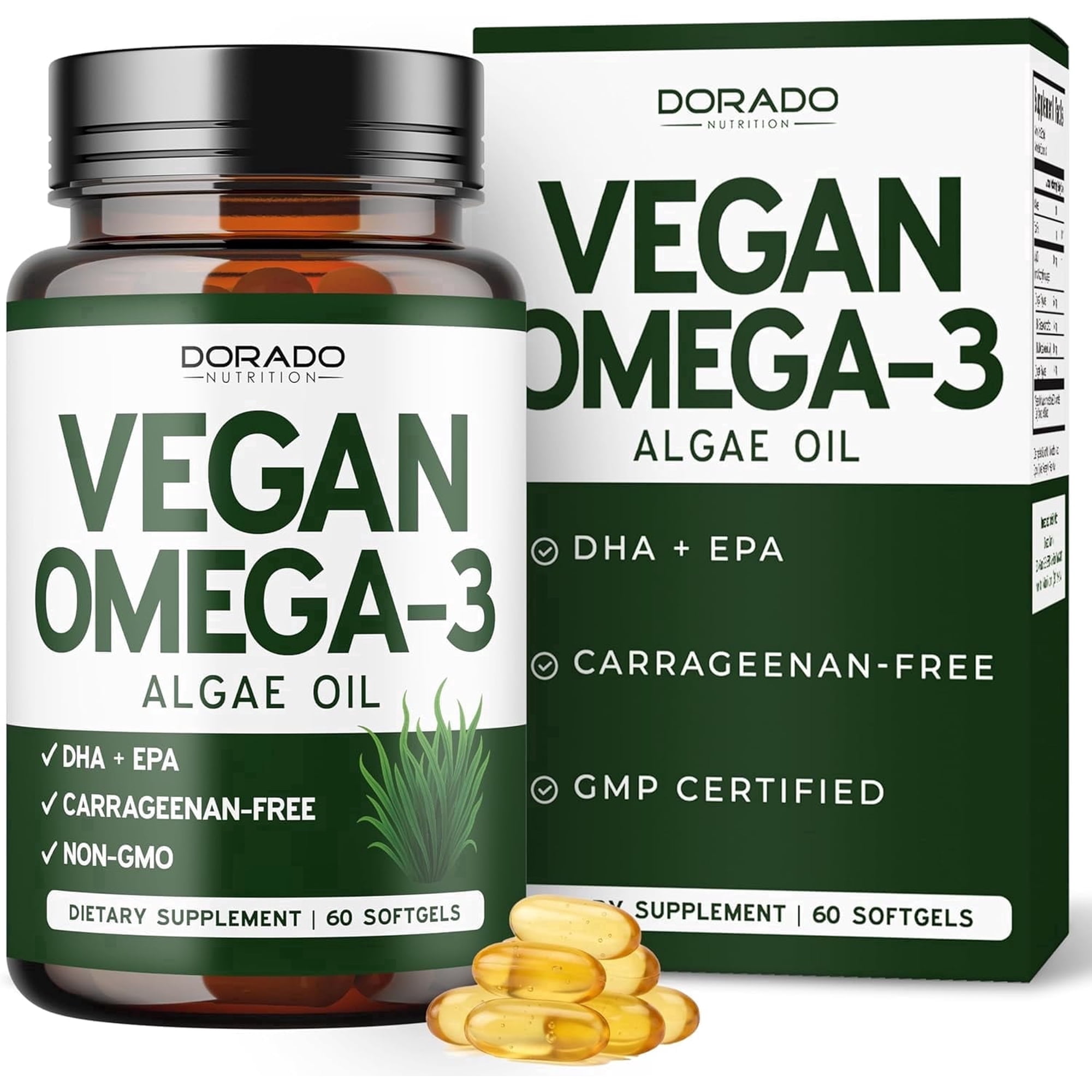 Vegan Omega 3 Algae Oil (60 Softgels) Plant Based DHA EPA - Sustainably Sourced, No Carrageenan, Non GMO | Heart, Brain, and Eye Health - Fish Oil Alternative - Algae Omega 3 Supplement