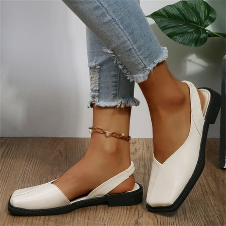 

Christmas Ladies Fashion Summer Solid Color Toe Shoes Elastic Low Heel Casual Sandals
