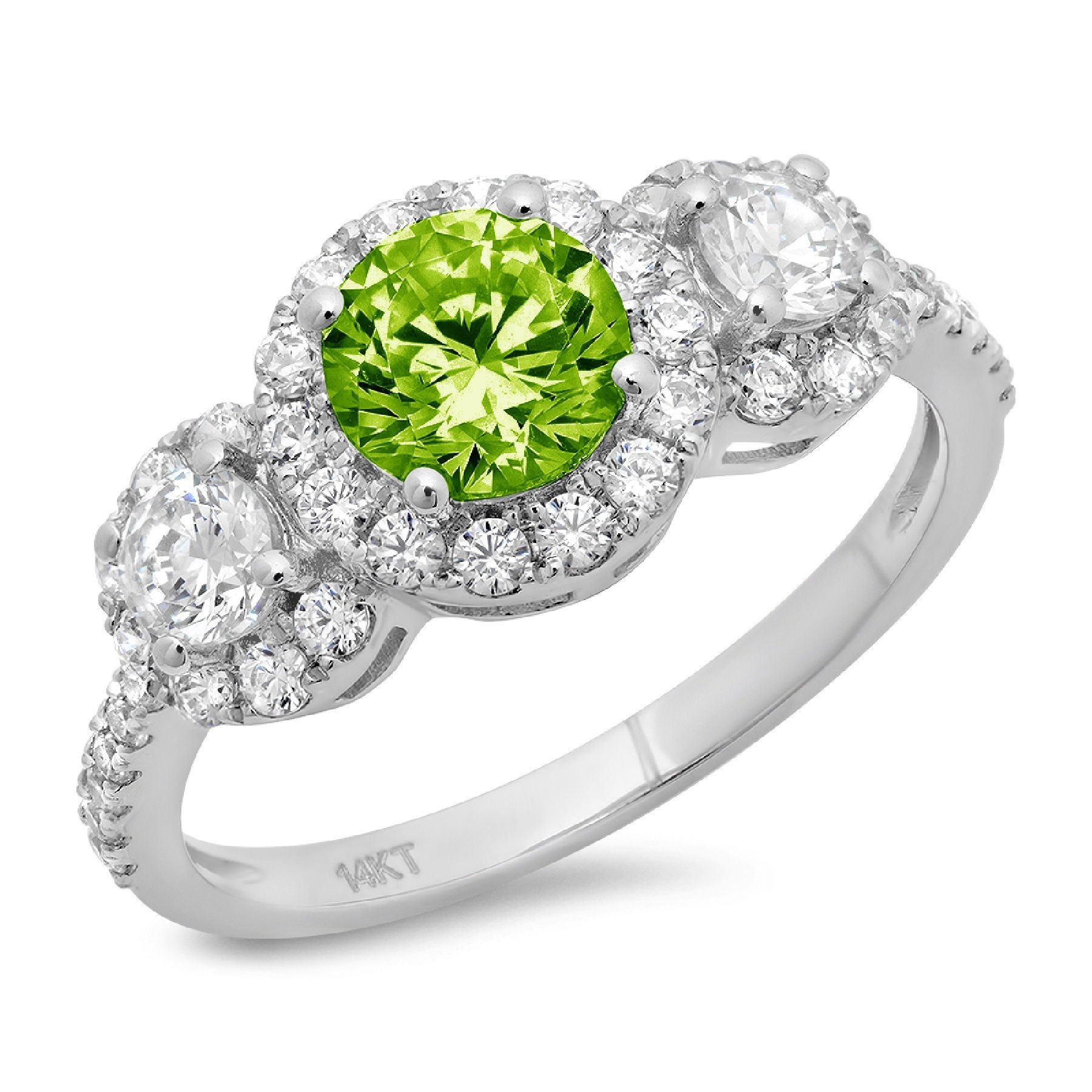 1.05 ct Brilliant Round Cut VVS1 Natural Peridot White Solid 14k or 18k Gold Robotic Laser Engraved Handmade Solitaire with Accents Ring