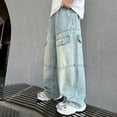thumbnail image 2 of Boy Jeans Size 14-16 Boot Cut Boys' Jeans Children's Baggy Jeans Cargo Trousers Relaxed Denim Trousers with Elastic Waistband School Uniforms, 2 of 7