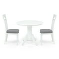 thumbnail image 2 of 3 Piece Dining Table Set, 2 Classic Style Solid Wood Warm Chairs with Pedestal Round Dining Table, Kitchen Room Set, White Color w Gray Cushion, 2 of 8