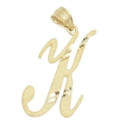 14K Solid Real Gold Personalized Cursive K Initial Pendant, Available in Different Letters Charm with Diamond Cut Gifts for Her