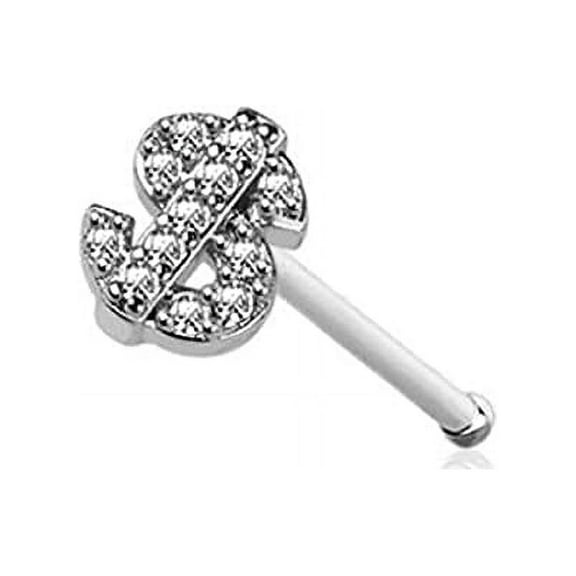 Body Accentz Nose Ring Stud Dollar sign $ Shape 316L Surgical Steel bone