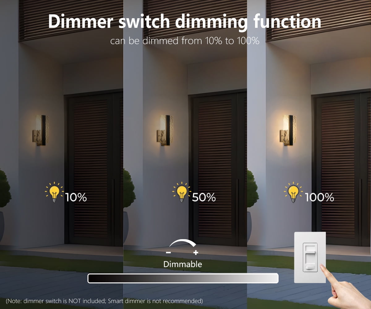 Modern Dimmable Indoor/Outdoor LED Wall Sconce with Water Glass, 10W 3000K Warm White, Set of 2