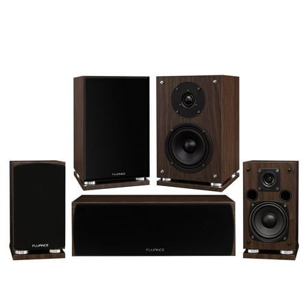 Fluance Elite Series Compact Surround Sound Home Theater 5.0 Channel Speaker System including Two-way Bookshelf, Center Channel, and Rear Surround Speakers - Walnut (Best Compact Surround Sound System)