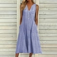thumbnail image 2 of Bidobibo Womens Summer Shirt Dresses Casual Loose Fit Striped Print Sundress Beach Dresses V-Neck Sleeveless Button Midi Dress with Pockets, 2 of 9