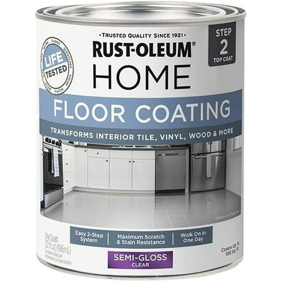 Rust-Oleum HOME Floor Coating, Top Coat (50 VOC), Semi-Gloss, Quart - 358870