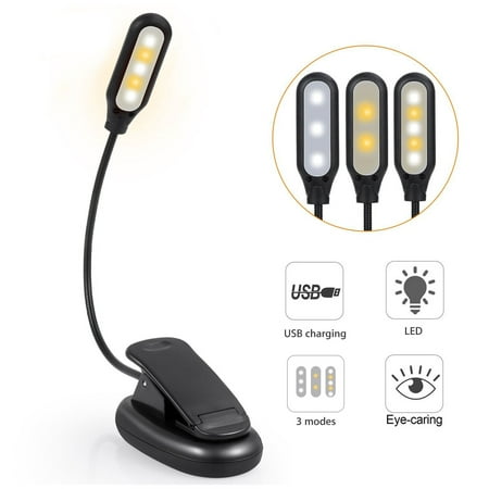 LED Clip Book Light, EEEKit Rechargeable 5 LED Book Light Easy Clip on Reading Lamp with USB Charging Cable, 360° Rotation, 3 Color Temperature,  Extra Bright Portable Task Lamp for (Best Light Color For Reading)