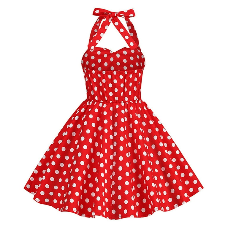 ShomPort Vintage Dress for Women Summer Sleeveless Tie Polka
