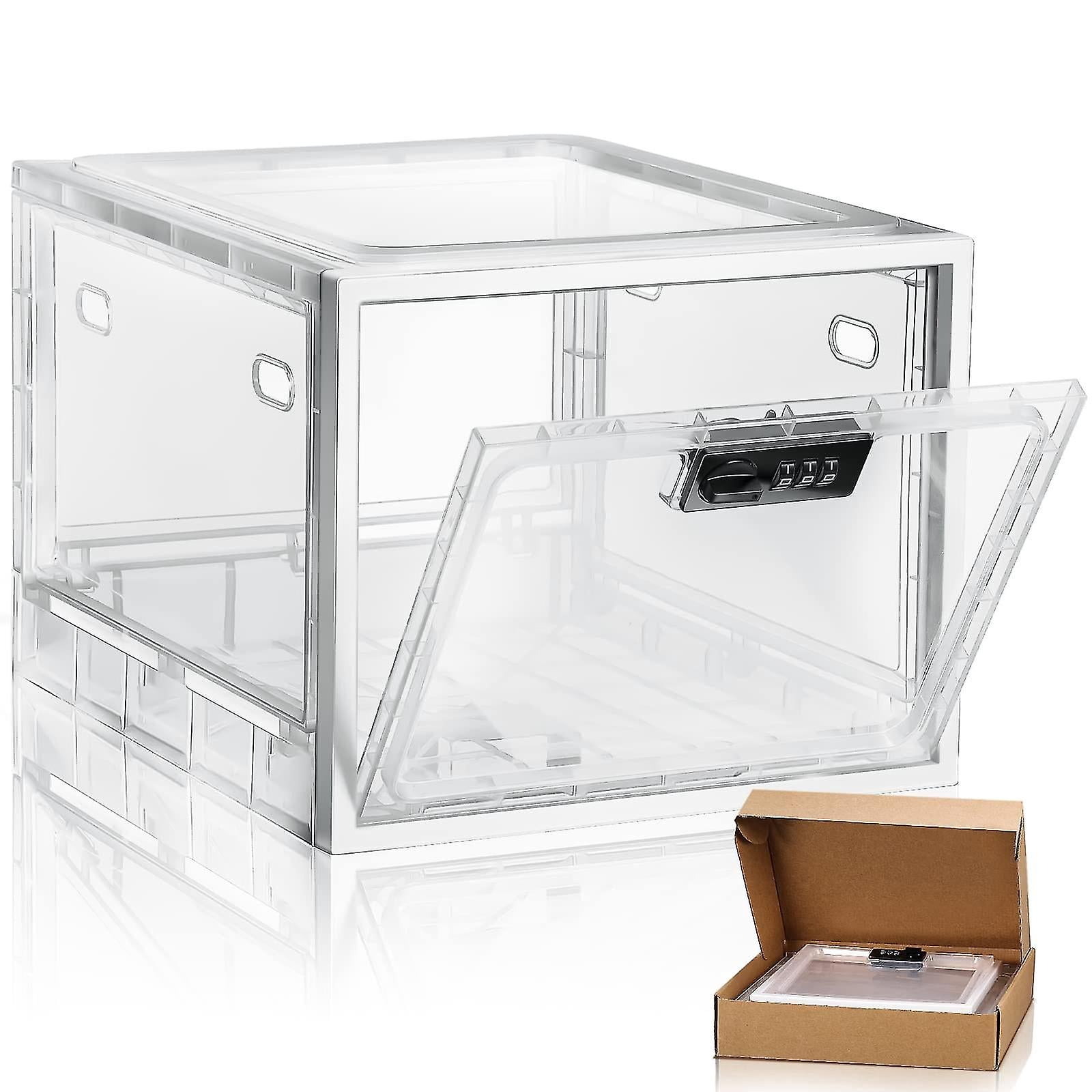 Rangement Réfrigérateur Boîte De Rangement Verrouillable Pour Médicaments Avec Code Combiné - Coffre De Sécurité Pour Réfrigérateur, Documents Importants Et Sécurité Alimentaire (26x22.5x12 Cm, Marron