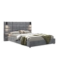 thumbnail image 5 of Queen Size Upholstered Bed Frame, With Wall Sconce And USB Port, Wide Headboard, Velvet, Gray, 5 of 8