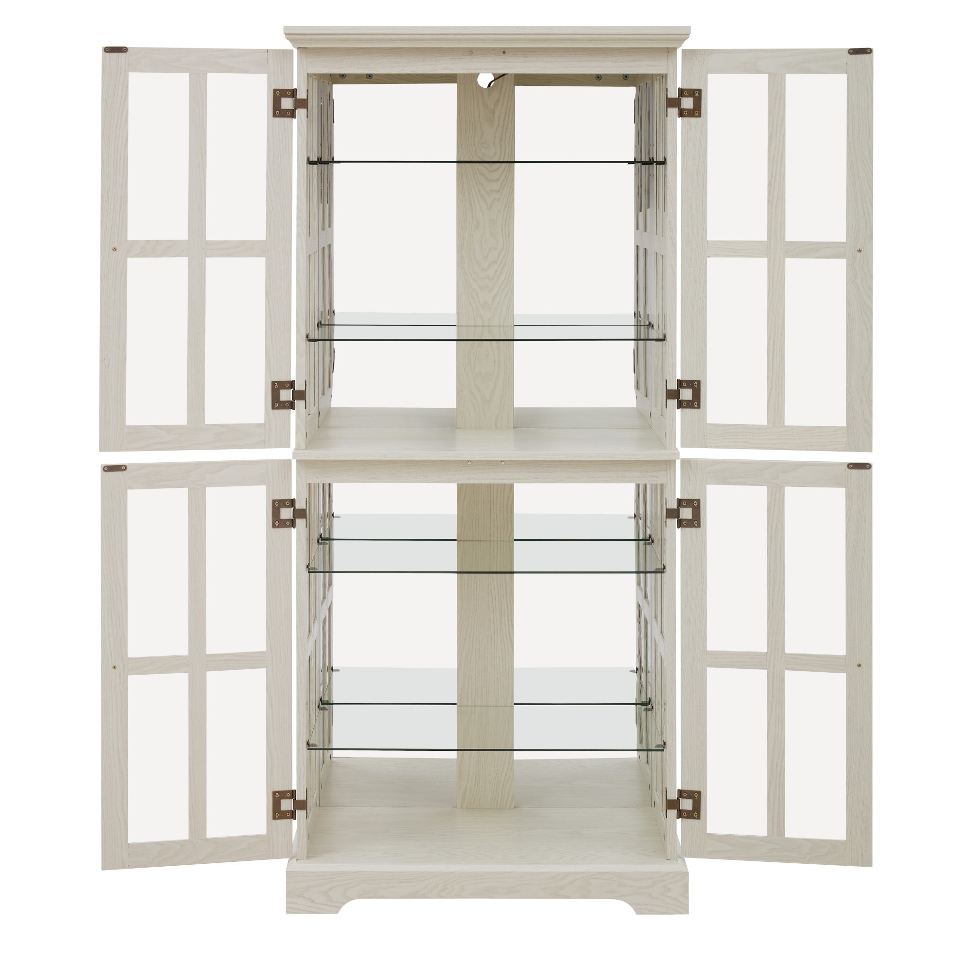 AENKYO 68" Antique Glass Display Case with E26 Bulb & Adjustable Shelves - Elegant Curio Cabinet for Living Room, White