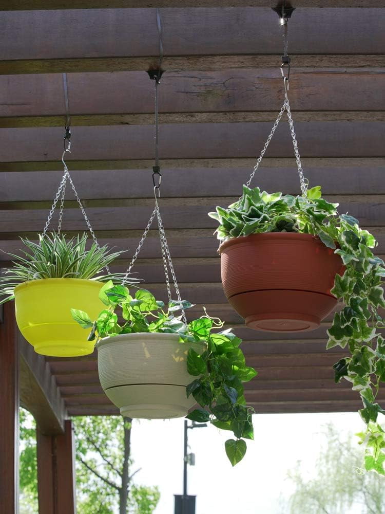 Plastic Hanging Planter Self Watering Basket Flower Pot with Detachable Base for Home Garden Office Decoration, 9.3" Dia White