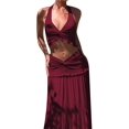 thumbnail image 2 of Women'S Maxi Skirt Set 2 Piece Outfits Sleeveless Strap Top Maxi Skirt Vacation Skirt Set Wine Red L, 2 of 7