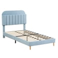 thumbnail image 4 of Bingirl Upholstered Twin Size Bed Frame with Bookcase Headboard - Blue, Wooden Slats Support, No Box Spring Needed, 4 of 5