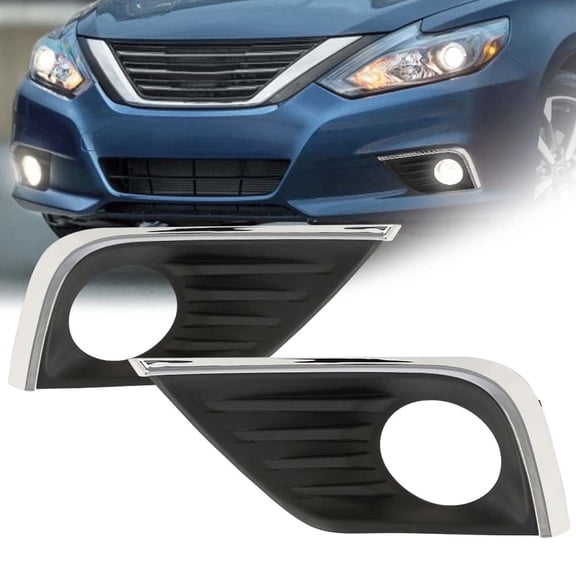 CROSSDESIGN Fog Light Lamp Bezel Covers w/ Chrome Trim Fit for Nissan Altima 2016-2018 Black