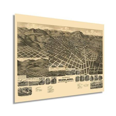 HISTORIX 1890 Helena Montana Lewis & Clarke County Vintage Map Poster Wall Art Print, 18 x 24 Inch