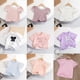 thumbnail image 2 of Camiseta de verano para niños, camisetas de manga corta para bebés y niñas, ropa de Color sólido con lazo de perlas, camisetas de algodón para niños, camiseta de 130cm Gao Jinjia LED, 2 of 2