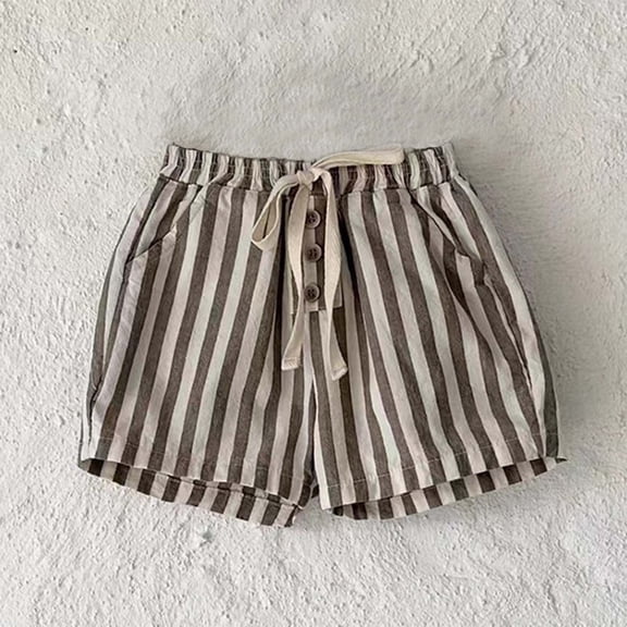 ITSAME Toddler Boys Girls Cotton Shorts Striped Print Drawstring Summer Loose Casual Shorts Khaki Size 1-2
