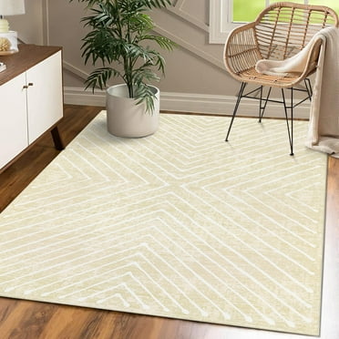 Modern Black & White Geometric Area Rug - 2'x3', Low Pile, Non-Shedding, For Living Room & Bedroom