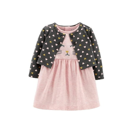 

Glookwis Baby Short Sleeve Dress Set Casual Cardigan + Dresses Sweet Swing 2Pcs Outfit Suit Crew Neck Striped Autumn Outfits Heart Pink 12M/73cm