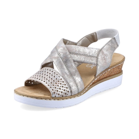 Rieker Women's V3888-90 Wedge Heel Ankle Strap Sandals, Metallic, Size EU 36
