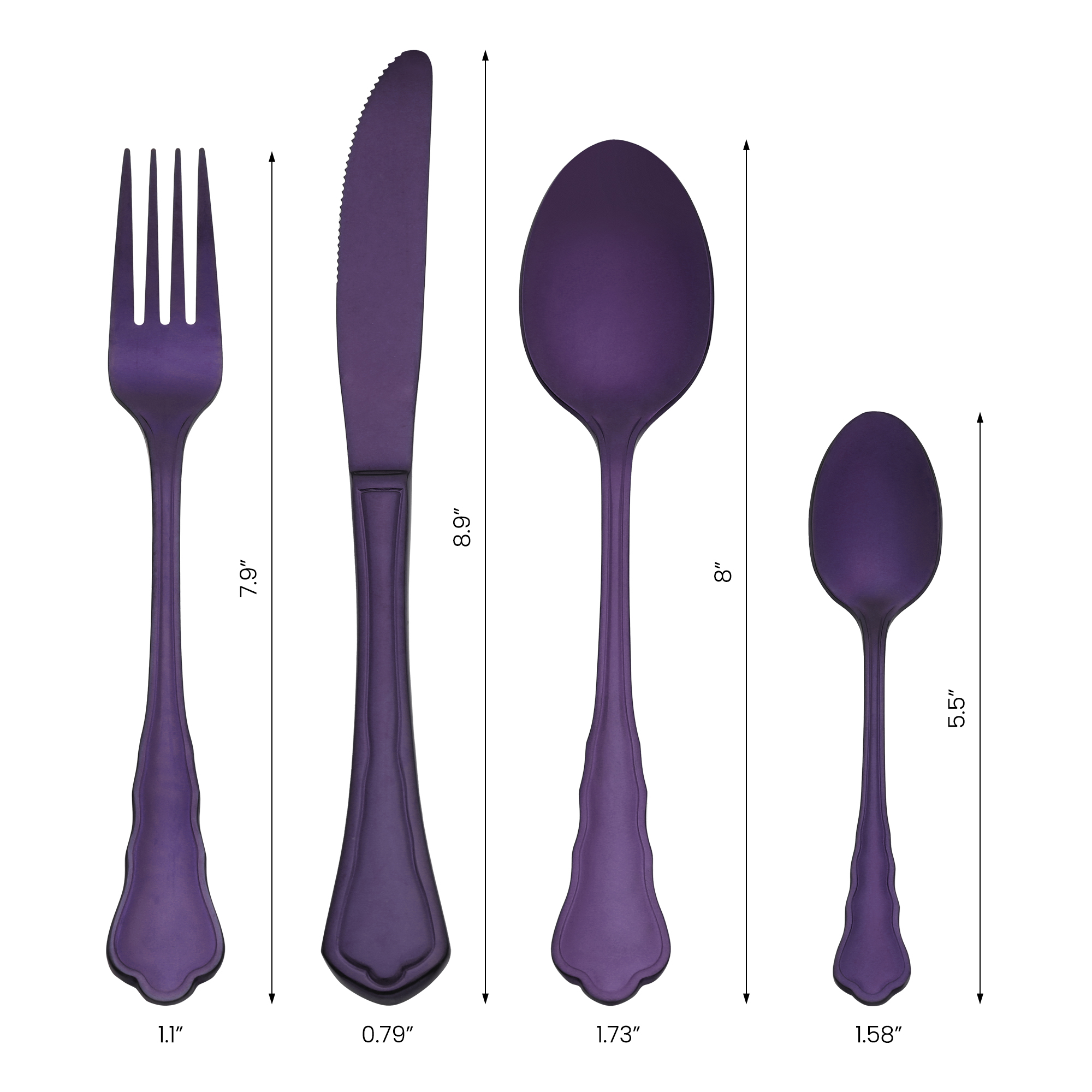 Unique Bargains Durable Stainless Steel Flatware Set for Kitchen Use Purple 4pcs