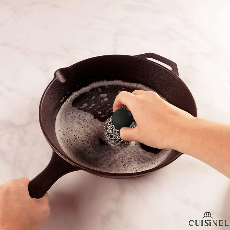 Cuisinel Cast Iron Chainmail Scrubber with Pan Scraper, Skillet