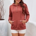 thumbnail image 4 of Baqcunre Womens Sweaters Women's Solid Color Long Sleeved Loose Casual Hooded Drawstring Pocket Plush Sweater Womens Sweatshirts Womens Fall Tops Watermelon red M, 4 of 9