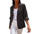 thumbnail image 5 of LEKODE Ladies 3/4 Roll Cuff Loose Outer Blazer, Cotton Linen Single Button Notched Lapel Style with Dual Front Pockets Spring Summer Casual Suit Top Dark Gray 5XL, 5 of 7