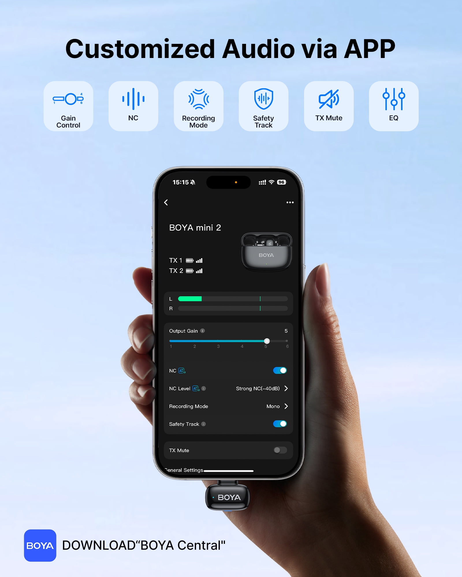 BOYA Mini 2 Microphones for iPhone/Android, 2TX+USB-C RX, 328 FT, Professional Microphones for Vlog, Podcast, Interview