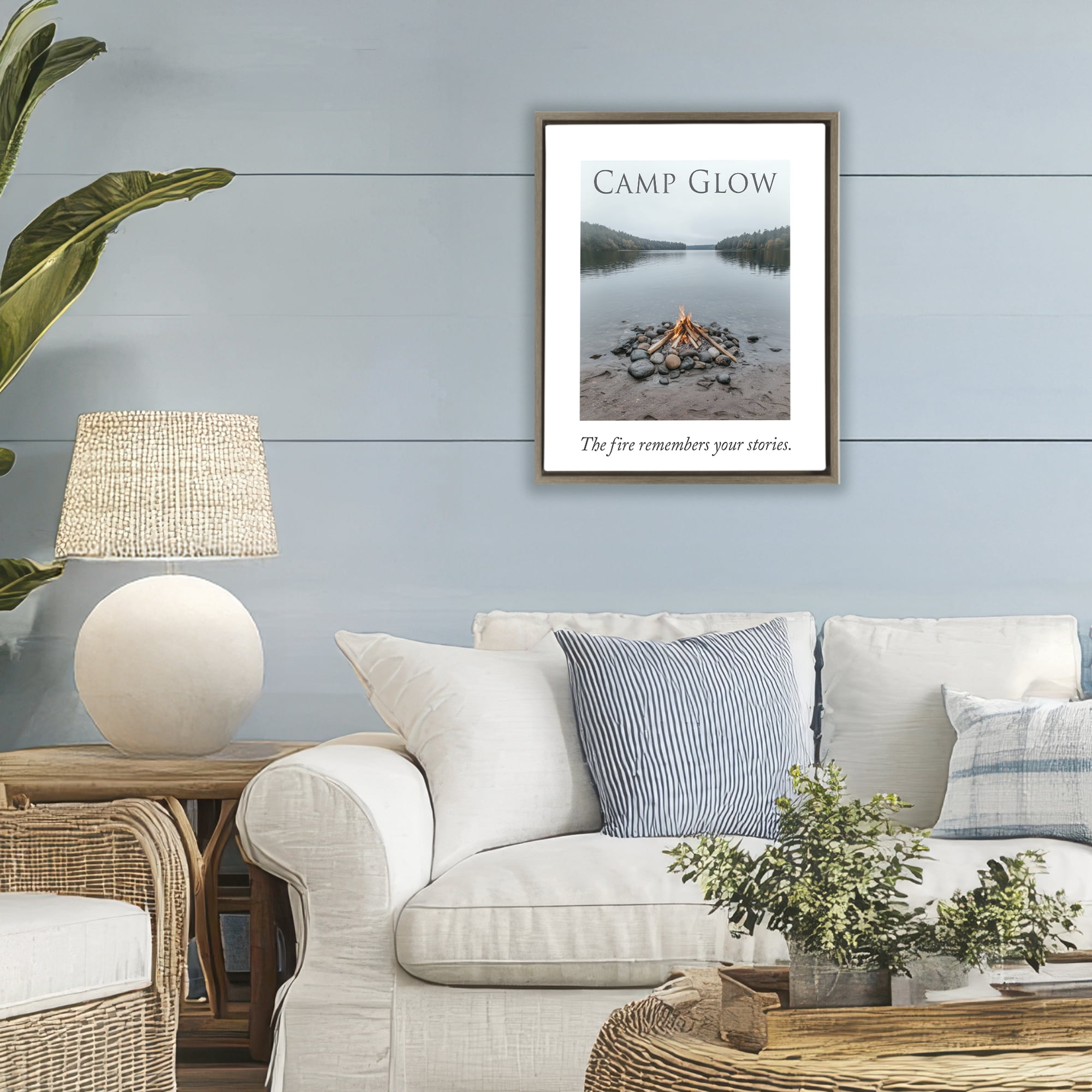 Stupell Industries Fire Remembers Your Stories Brown Framed Floater Canvas Wall Art, design by A Barefoot Stylist