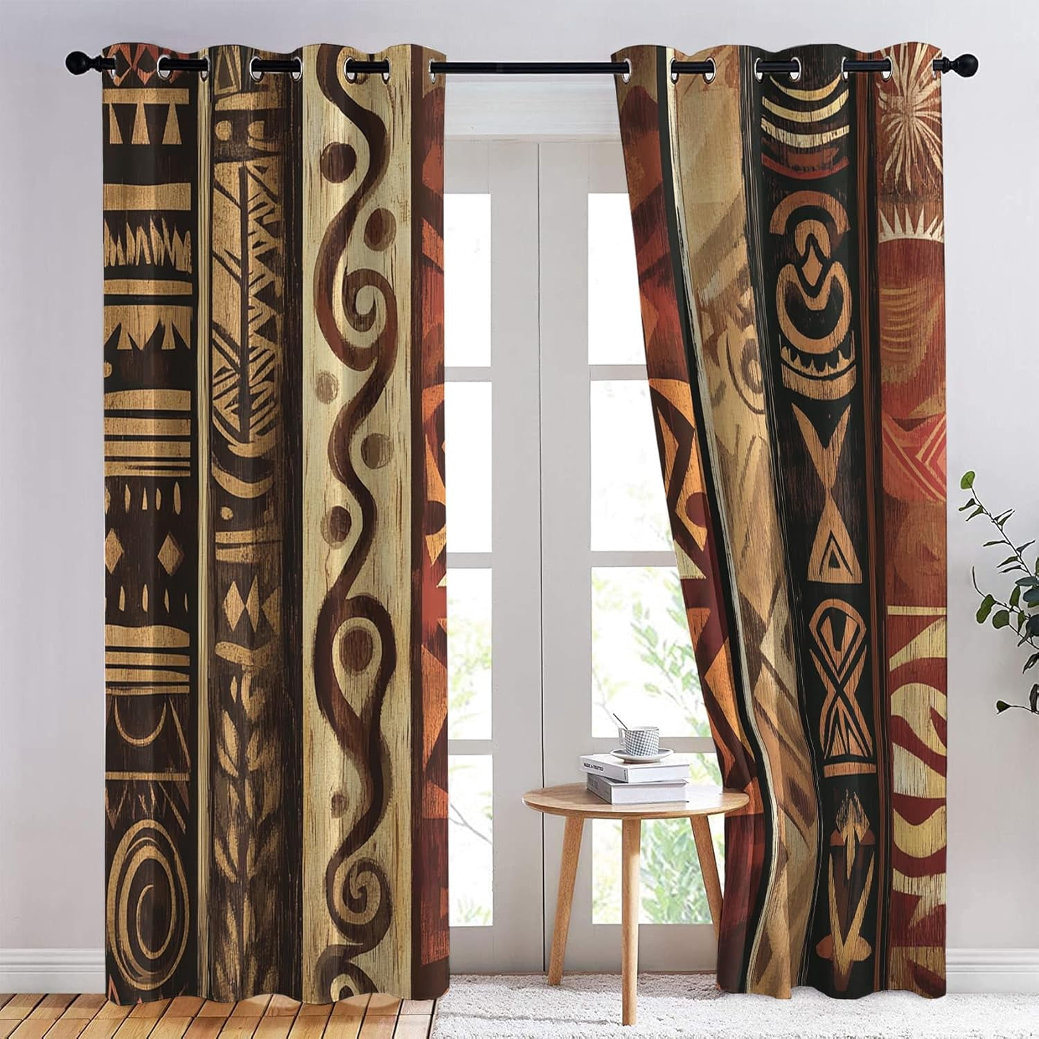 African Blackout Curtains for Bedroom Living Room, Thermal Insulated Room Darkening Grommet Drapes, Boho Afro Ethnic Tribal Window Curtains Home Decor-42"W x 84"L (Pack of 2)