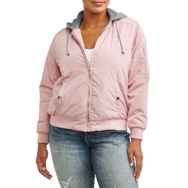 Women's Plus Size Bomber Jacket with Hood - Walmart.com